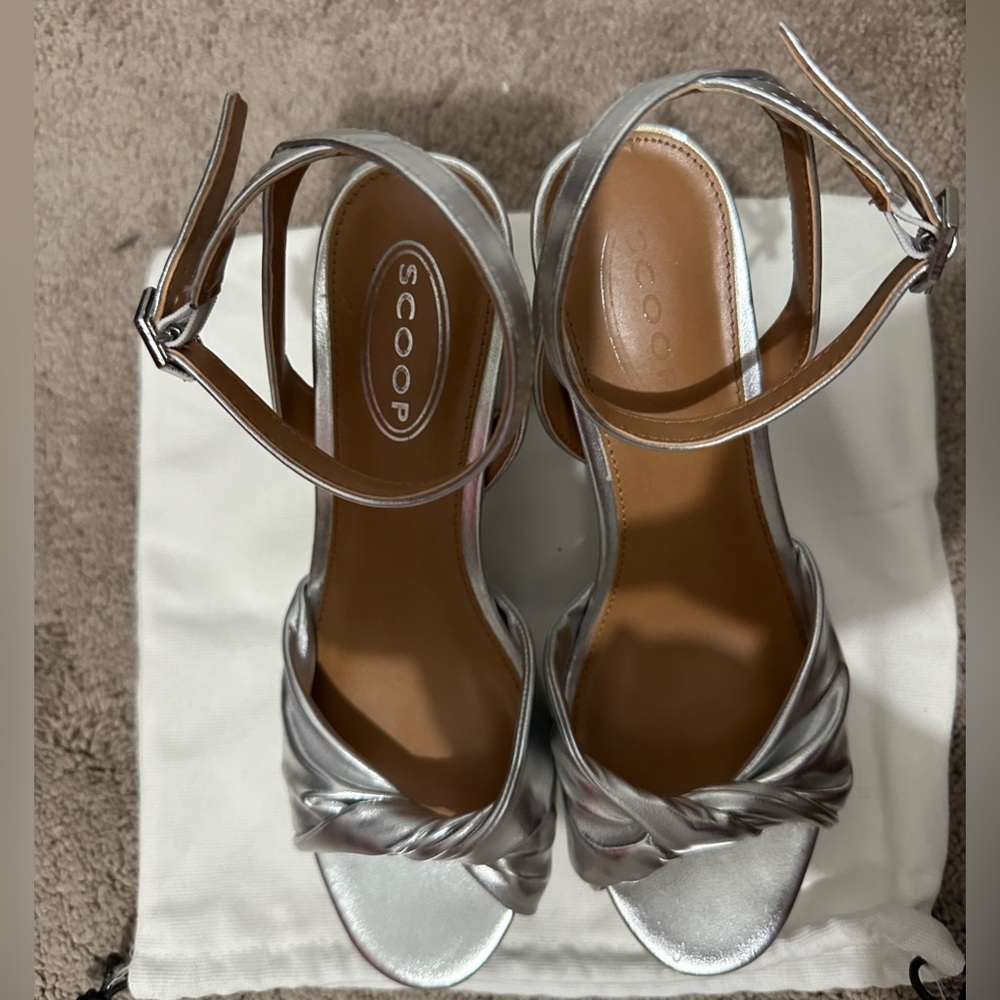 Scoop Silver Platform Block Heel Sandals | Size 8